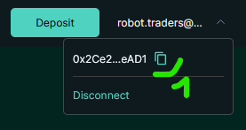 Hyperliquid account dropdown showing a truncated public wallet address with a copy icon, used to retrieve the walletAddress parameter for CCXT.
